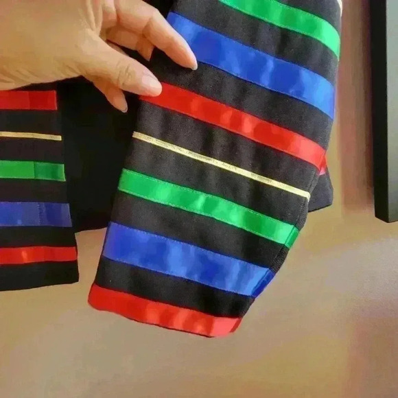 Vintage MAGGY LONDON Blazer Waist Jacket Size 14 Silky Rainbow Stripe Padded - Picture 8 of 15